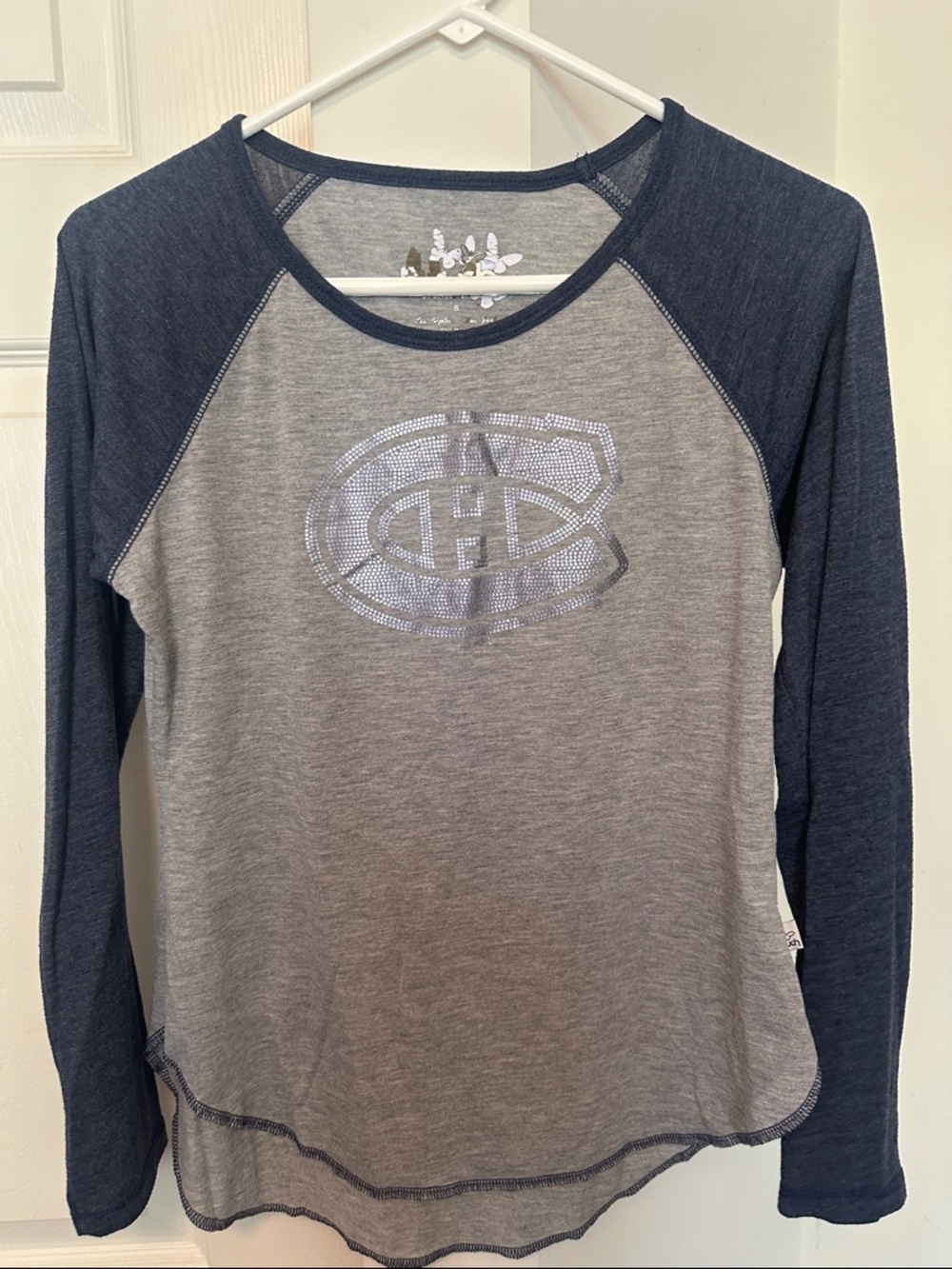 Raglan Long Sleeve Tee - Gray & Navy Montreal Canadiens Hockey soft shirt